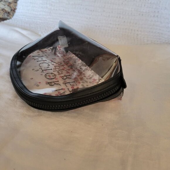Victoria's Secret Cosmetic Bag Makeup Clear zippered w/sequins Logo black trim - Picture 5 of 6